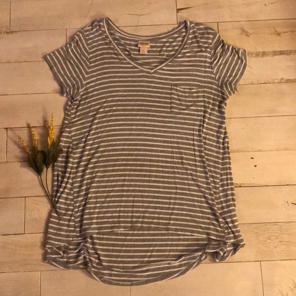 Mossimo Gray and White Stripe Pocket Tee